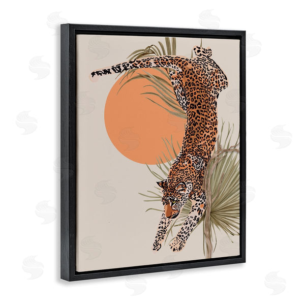 Stupell Industries Ros Ruseva | Jungle Cat Leopard Pounce Orange Sun Palm Leaf Wall Art