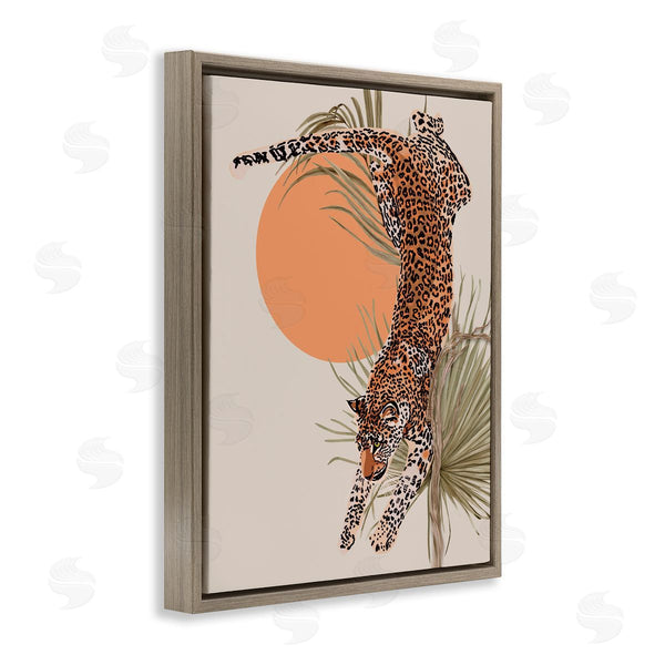 Stupell Industries Ros Ruseva | Jungle Cat Leopard Pounce Orange Sun Palm Leaf Wall Art