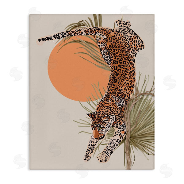 stupell industries Ros Ruseva | Jungle Cat Leopard Pounce Orange Sun Palm Leaf Wall Art