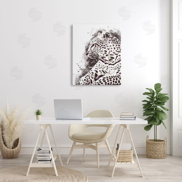 Stupell Industries Ros Ruseva | Jungle Cat Paint Splatter Resting Cheetah Grey White Wall Art