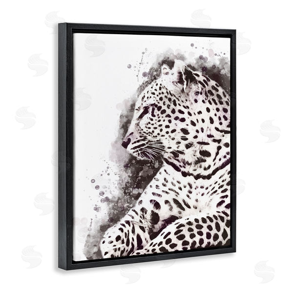 Stupell Industries Ros Ruseva | Jungle Cat Paint Splatter Resting Cheetah Grey White Wall Art