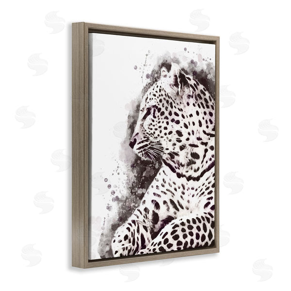 Stupell Industries Ros Ruseva | Jungle Cat Paint Splatter Resting Cheetah Grey White Wall Art
