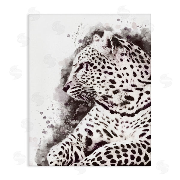 stupell industries Ros Ruseva | Jungle Cat Paint Splatter Resting Cheetah Grey White Wall Art
