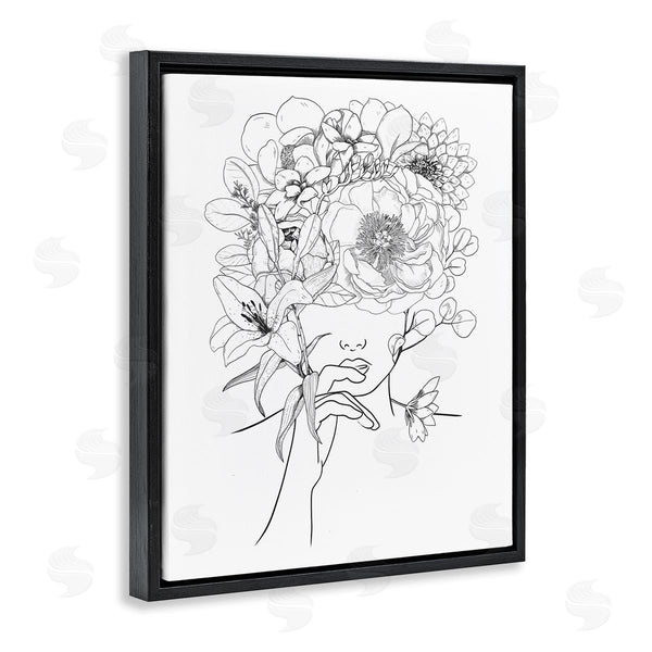 Stupell Industries Ros Ruseva | Line Drawing Botanical Floral Bouquet Over Person Face Wall Art