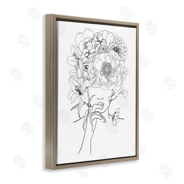 Stupell Industries Ros Ruseva | Line Drawing Botanical Floral Bouquet Over Person Face Wall Art