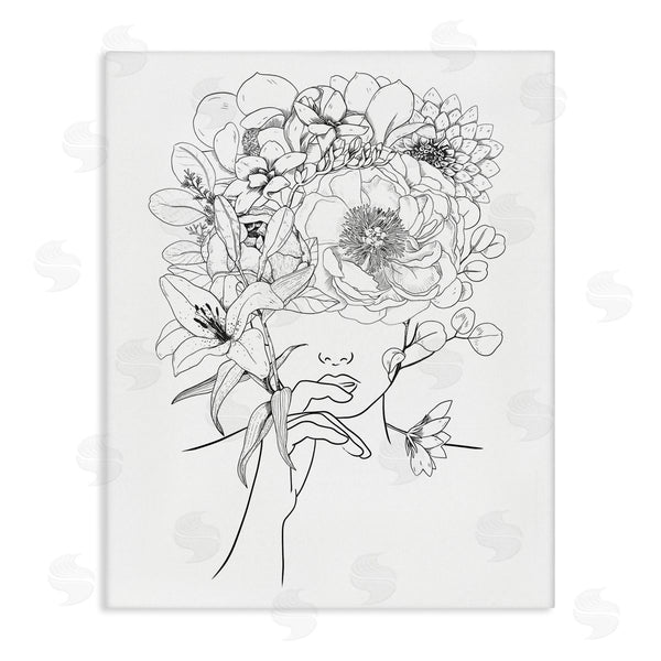 stupell industries Ros Ruseva | Line Drawing Botanical Floral Bouquet Over Person Face Wall Art