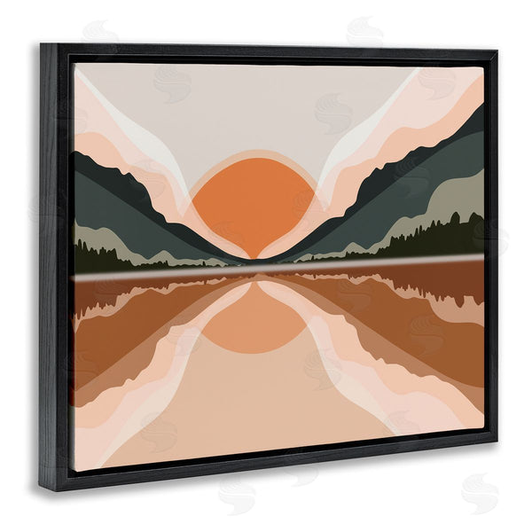 Stupell Industries Ros Ruseva | Misty Sunrise Geometric Green Mountain Lake Reflection Wall Art