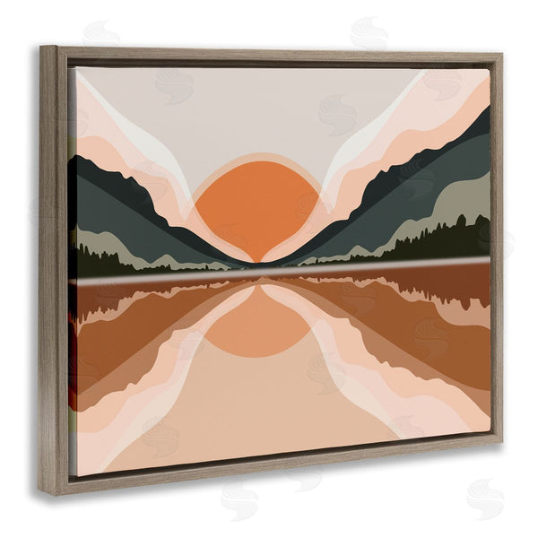 Stupell Industries Ros Ruseva | Misty Sunrise Geometric Green Mountain Lake Reflection Wall Art