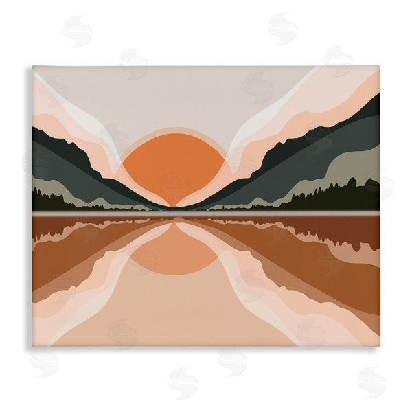 stupell industries Ros Ruseva | Misty Sunrise Geometric Green Mountain Lake Reflection Wall Art