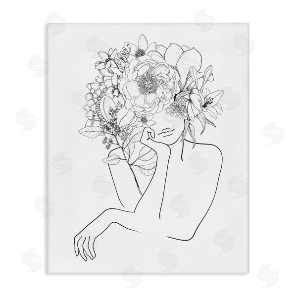 stupell industries Ros Ruseva | Person Resting Head Hand Flower Blossom Arrangement Wall Art