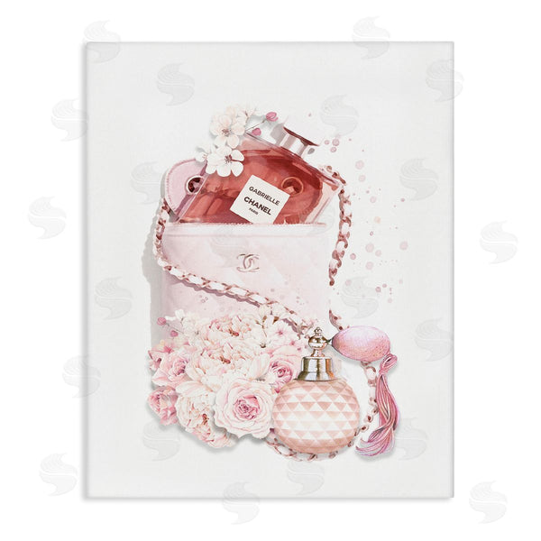 stupell industries Ros Ruseva | Pink Designer Bag with Chic Florals Paint Splatter Wall Art