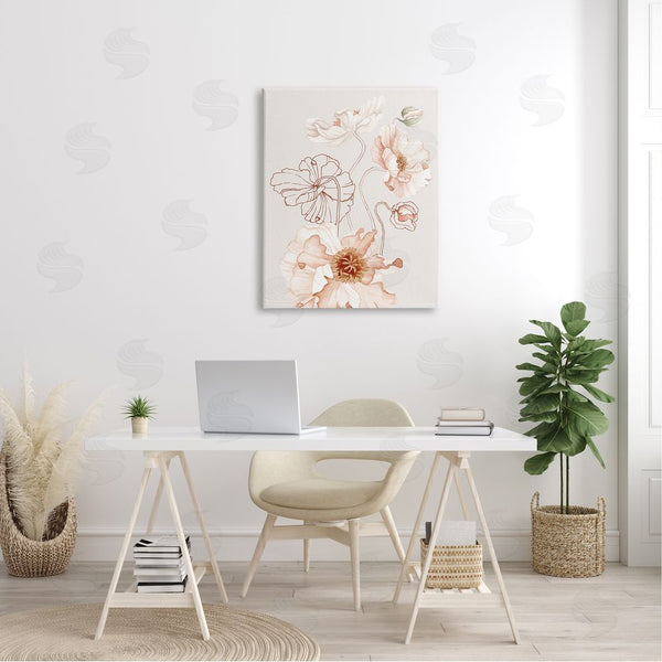 Stupell Industries Ros Ruseva | Pink Floral Blossom Outline Petals Modern Design Wall Art