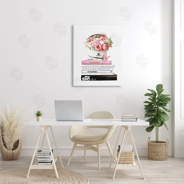 Stupell Industries Ros Ruseva | Pink Florals In Hat Box Glam Fashion Books Wall Art