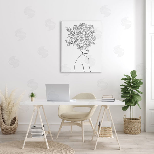 Stupell Industries Ros Ruseva | Slouching Woman Elegant Bouquet Hair Minimal Linework Wall Art