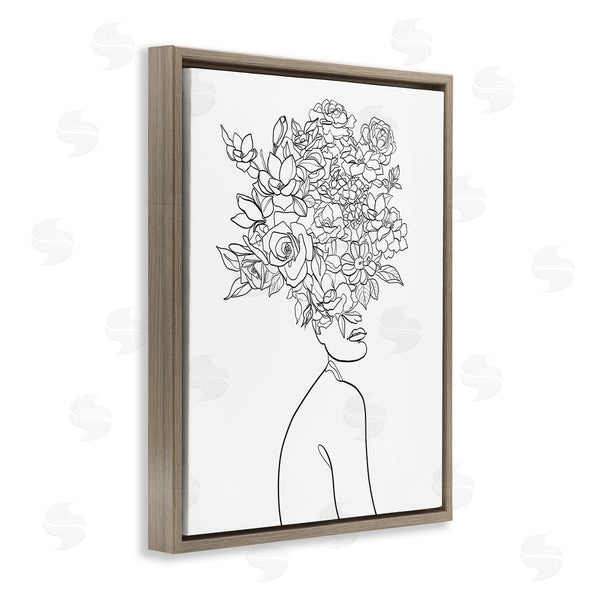 Stupell Industries Ros Ruseva | Slouching Woman Elegant Bouquet Hair Minimal Linework Wall Art