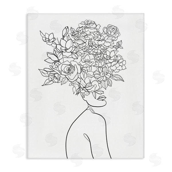 stupell industries Ros Ruseva | Slouching Woman Elegant Bouquet Hair Minimal Linework Wall Art