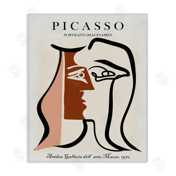 stupell industries Ros Ruseva | Traditional Abstract Picasso Portrait Imaginary Faces Terracotta Wall Art