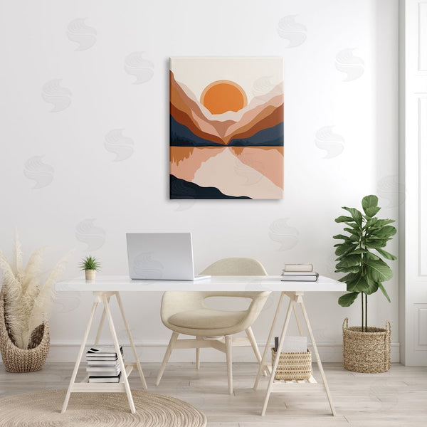 Stupell Industries Ros Ruseva | Vibrant Orange Sunrise Minimal Mountain Lake Abstraction Wall Art