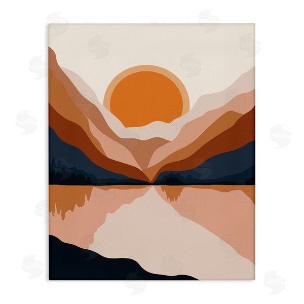 stupell industries Ros Ruseva | Vibrant Orange Sunrise Minimal Mountain Lake Abstraction Wall Art