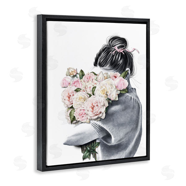 Stupell Industries Ros Ruseva | Woman Smelling Bouquet Pink Pop Rose Florals Wall Art
