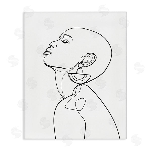 stupell industries Ros Ruseva | Woman Wearing Circular Earrings Black Line Fluid Abstraction Wall Art