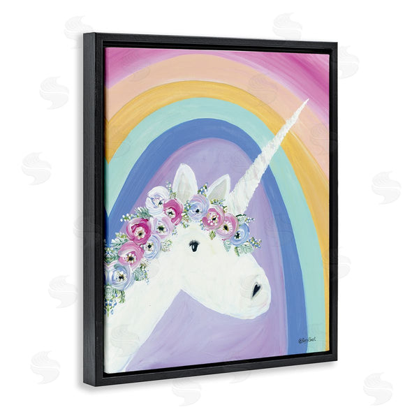 Stupell Industries Roy Ebert | Flowered Fantasy Unicorn Poppy Crown Rainbow Background Wall Art