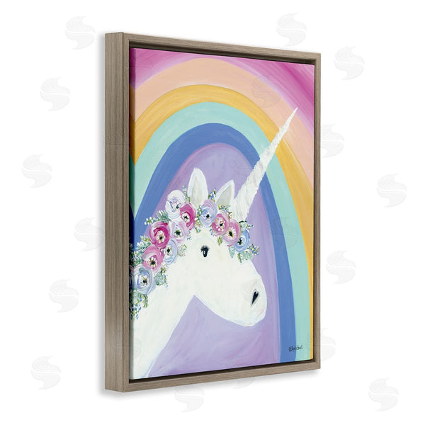 Stupell Industries Roy Ebert | Flowered Fantasy Unicorn Poppy Crown Rainbow Background Wall Art