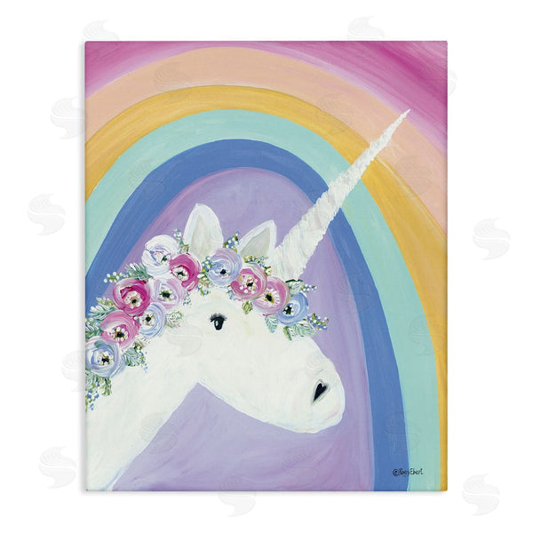 stupell industries Roy Ebert | Flowered Fantasy Unicorn Poppy Crown Rainbow Background Wall Art