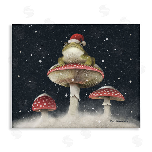 stupell industries Roy Thompson | Frog In Santa Hat Snowy Mushrooms Wall Art