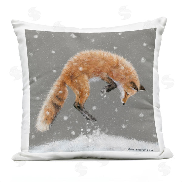 Stupell Industries Roy Thompson | Jumping Fox Snowy Winter Scene Printed Throw Pillow