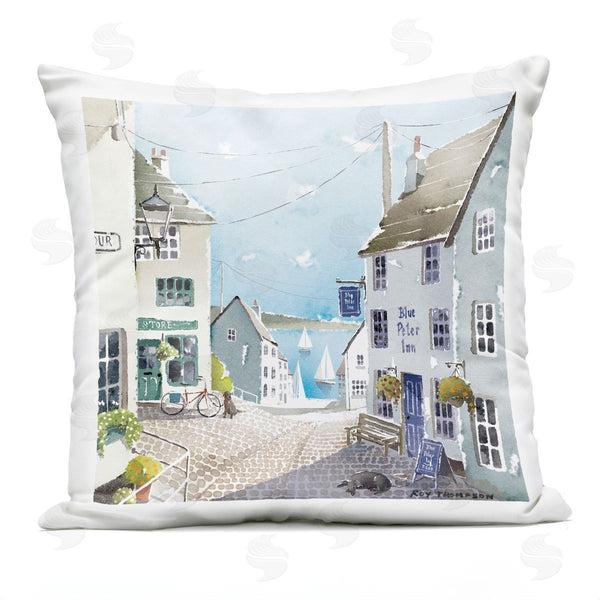 Stupell Industries Roy Thompson | Seaside Town Urban Landscape Printed Throw Pillow