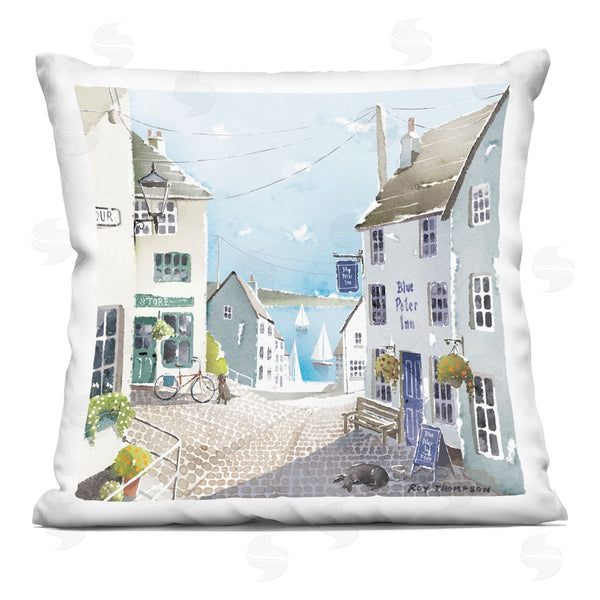 stupell industries Roy Thompson | Seaside Town Urban Landscape Printed Throw Pillow