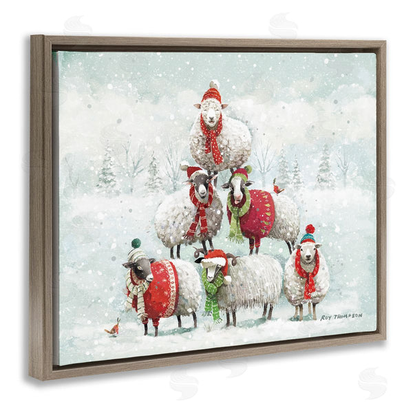 Stupell Industries Roy Thompson | Winter Sheep Snowy Farm Animals Wall Art