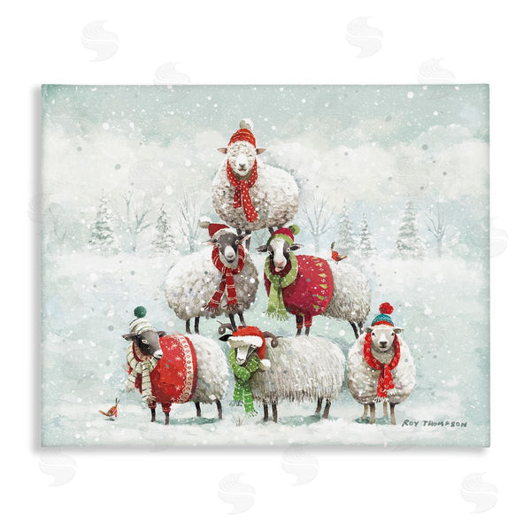 stupell industries Roy Thompson | Winter Sheep Snowy Farm Animals Wall Art