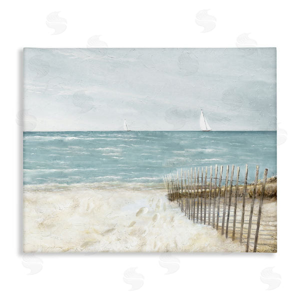 stupell industries Ruane Manning | Beach Footprints & Fence Wall Art