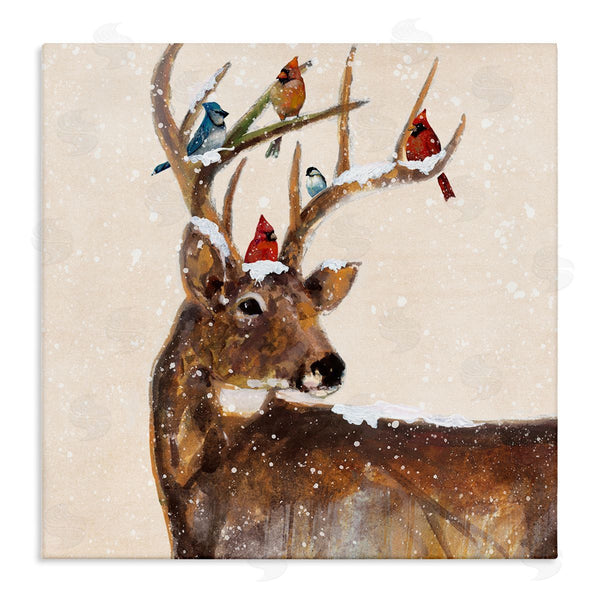 stupell industries Ruane Manning | Cardinals Perched Snowy Antlers Wall Art