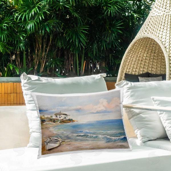 Stupell Industries Ruane Manning | Shoreline Rowboat Scene Printed Throw Pillow