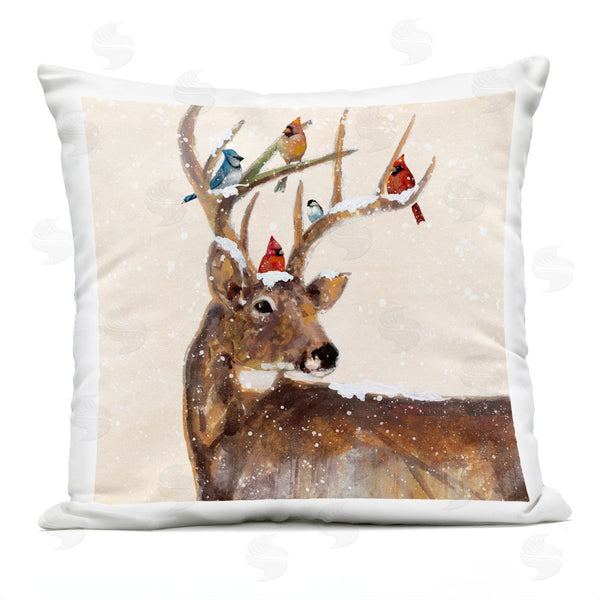 Stupell Industries Ruane Manning | Snowy Birds Perched Reindeer Antlers Printed Throw Pillow