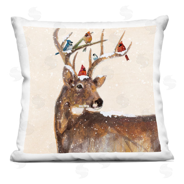 stupell industries Ruane Manning | Snowy Birds Perched Reindeer Antlers Printed Throw Pillow