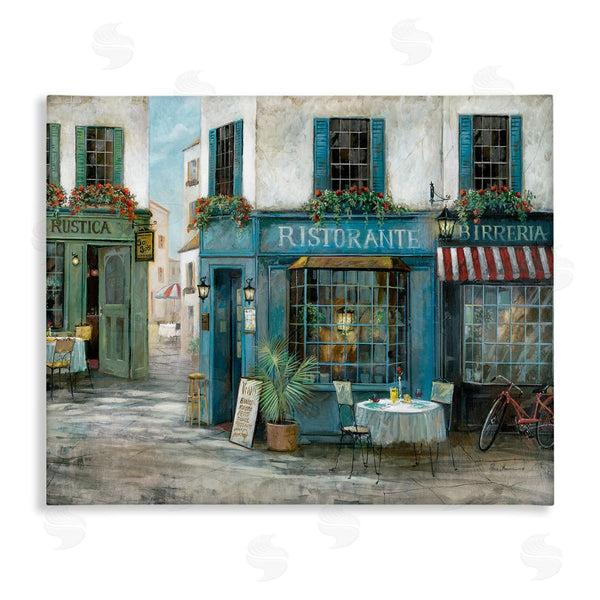 stupell industries Ruane Manning | Traditional Village Plaza Architecture Restaurant Patio Scene Wall Art