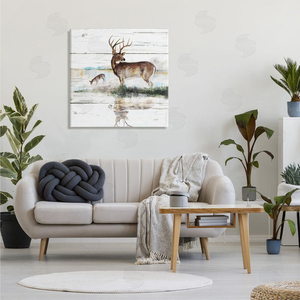 Stupell Industries Ruane Manning | Wild Buck Deer Watering Hole Forest Animal Reflection Wall Art