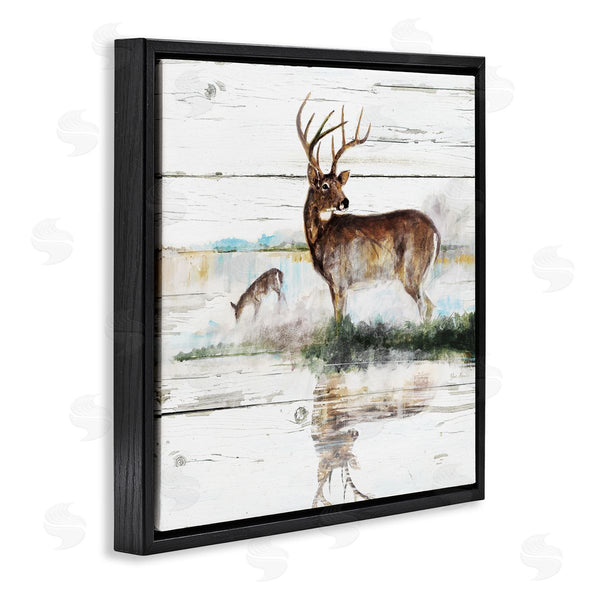 Stupell Industries Ruane Manning | Wild Buck Deer Watering Hole Forest Animal Reflection Wall Art