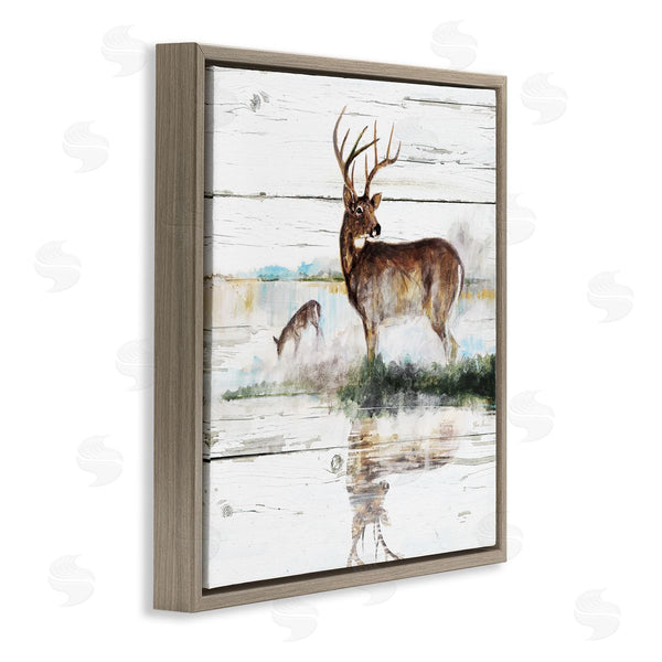 Stupell Industries Ruane Manning | Wild Buck Deer Watering Hole Forest Animal Reflection Wall Art