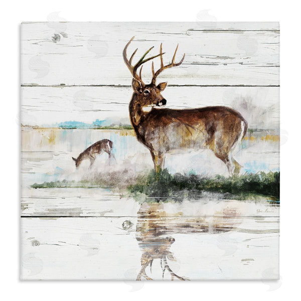 stupell industries Ruane Manning | Wild Buck Deer Watering Hole Forest Animal Reflection Wall Art