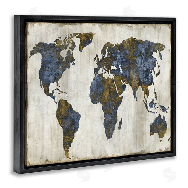 Stupell Industries Russell Brennan | Gold Blue World Map