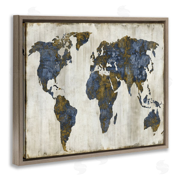 Stupell Industries Russell Brennan | Gold Blue World Map