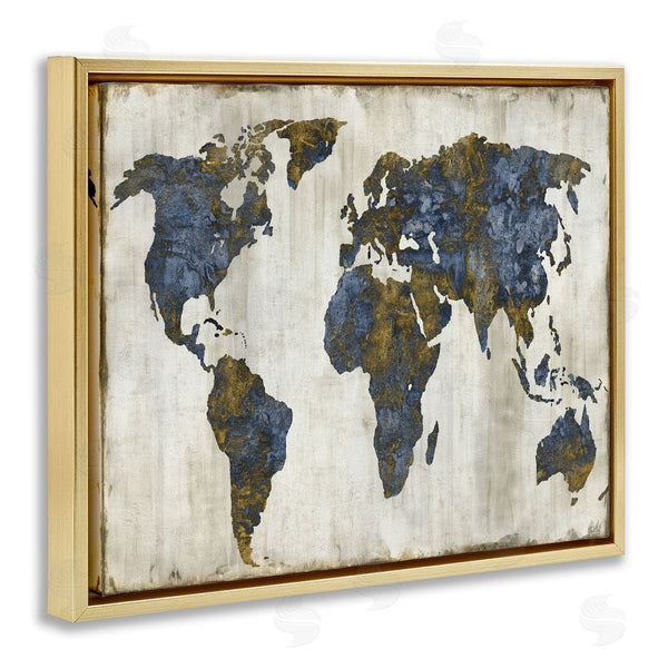 Stupell Industries Russell Brennan | Gold Blue World Map
