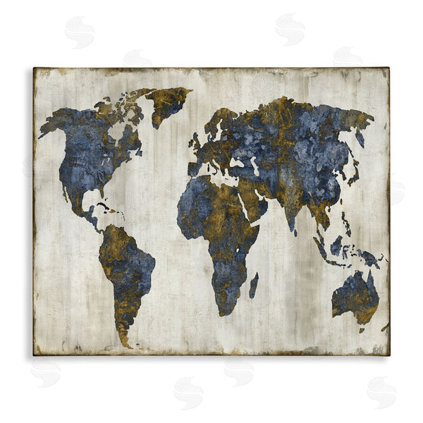 stupell industries Russell Brennan | Gold Blue World Map