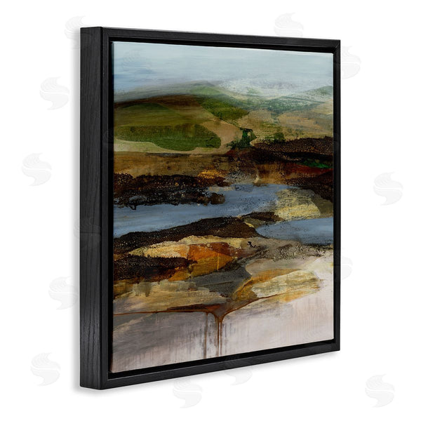 Stupell Industries Ruth Fromstein | Abstract Canyon Lake Landscape Dark Tone Modern Painting Wall Art