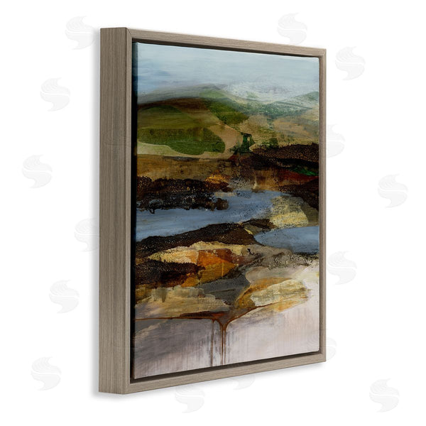 Stupell Industries Ruth Fromstein | Abstract Canyon Lake Landscape Dark Tone Modern Painting Wall Art